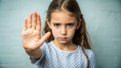 Girl showing stop gesture with his hand