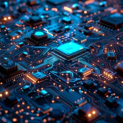 Obraz premium Futuristic Interconnected Neural Network in Blue Tones on Digital Board