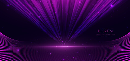 Fototapeta premium Abstract purple neon light lines and sparkle on dark purple background. Award concept.