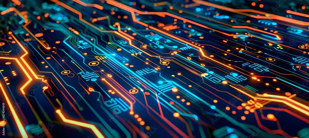 Poster abstract electronic circuit, tech digital background, computing system connectivity