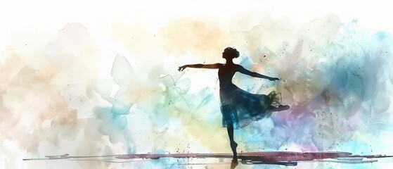 Elegant watercolor painting of a ballet dancer in motion, showcasing a blend of vibrant colors and graceful movement.