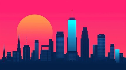 Obraz premium Illustrate a high-tech city skyline with futuristic skyscrapers and digital billboards, capturing the dynamic energy of urban life in a technologically advanced society. Illustration, Image, ,