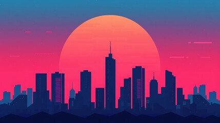 Obraz premium Illustrate a high-tech city skyline with futuristic skyscrapers and digital billboards, capturing the dynamic energy of urban life in a technologically advanced society. Illustration, Image, ,