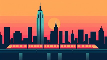 Obraz premium Design a futuristic cityscape with sleek skyscrapers and advanced transportation networks, blending high-tech aesthetics with urban efficiency. Illustration, Image, , Minimalism,