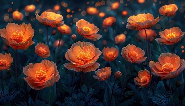 Binary Blossoms, garden filled with blooming flowers, flower symbolizing a commit or revision in the version control system,