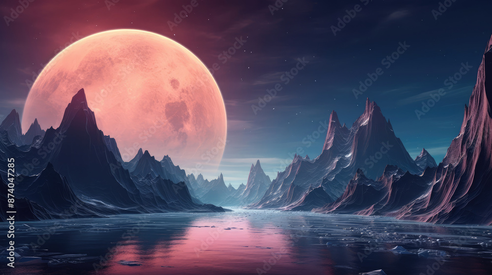 Wall mural fantasy alien planet. mountain. 3d illustration. moon., generative ai