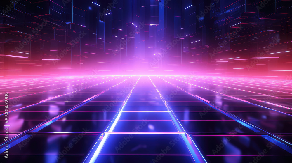 Wall mural futuristic technology background with glowing lines., generative ai