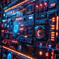 Neon Blue Cyberpunk Futuristic Data Display on Digital Board with High Detail Visualization