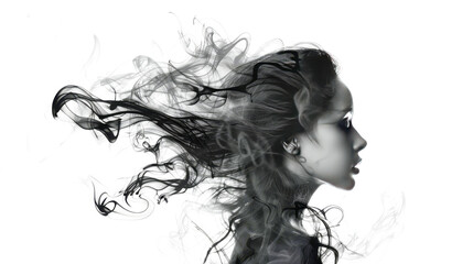Fototapeta premium A mysterious young woman portrait made of smoke