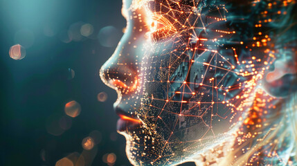 Human head made of data, artificial intelligence concept