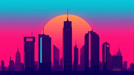 Obraz premium Illustrate a high-tech city skyline with futuristic skyscrapers and digital billboards, capturing the dynamic energy of urban life in a technologically advanced society. Illustration, Image, ,