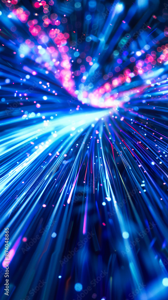 Poster digital background featuring an abstract, digital space with glowing lights and futuristic elements