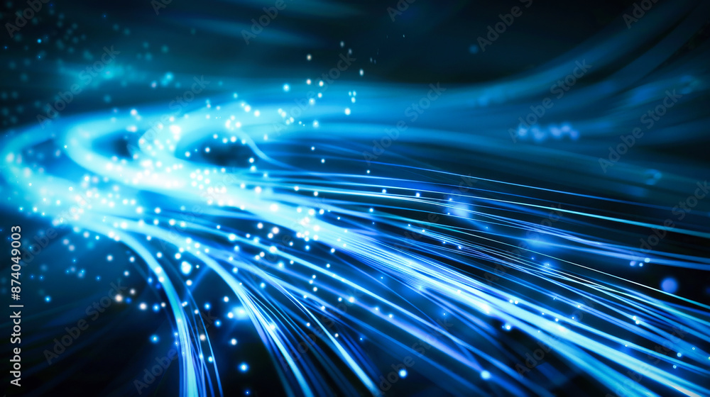 Poster abstract digital data stream with glowing lines on dark blue background