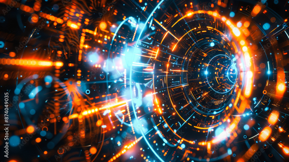 Poster abstract futuristic digital background with circular elements and glowing lights