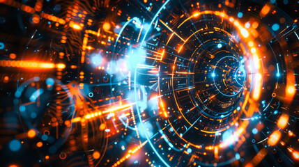 Obraz premium Abstract futuristic digital background with circular elements and glowing lights