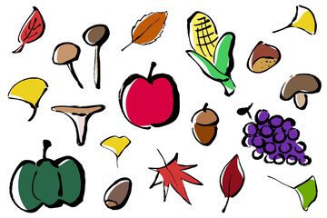 筆タッチの秋イメージのイラストセット