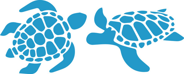 Sea Turtle vector, blue vector sea creatures drawing, editable eps