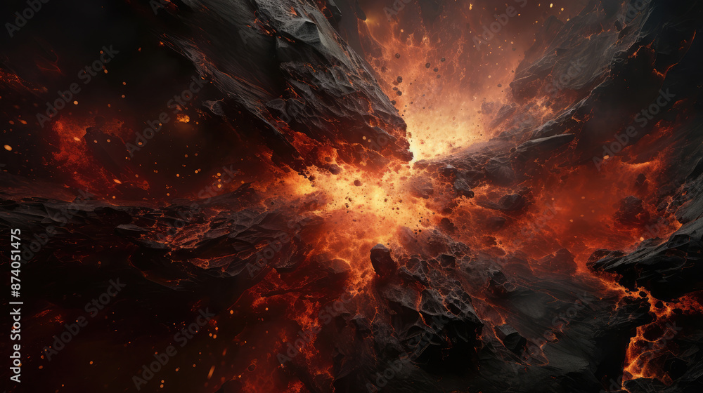 Wall mural the explosion and fire in this abstract dark space., generative ai