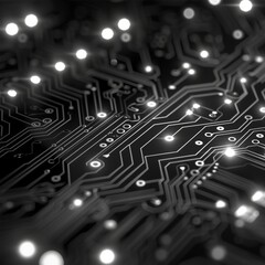 Futuristic Digital Board with Holographic Connections in Modern Monochrome Design