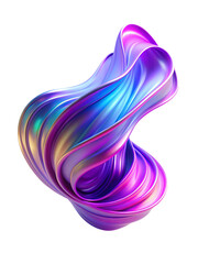 Dynamic abstract shape with flowing, undulating lines and vibrant gradient lilac purple colors, featuring a smooth, glossy texture, isolated on white transparent background, png element