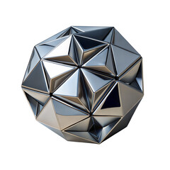 Modern Chrome Metallic Glossy Shape Icosahedron with reflective surfaces and angular facets Isolated on White Transparent Background, PNG Element