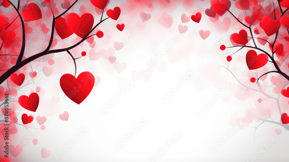 Wall mural valentine's day background with red hearts and tree branch., generative ai