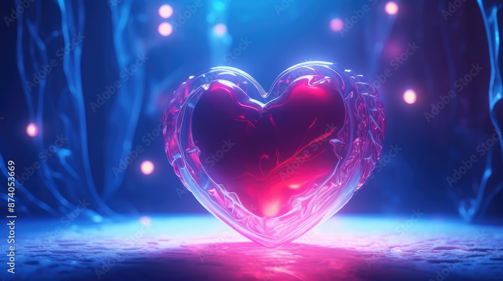 Wall mural heart shaped object on a background of blue and red light. valentine's day., generative ai