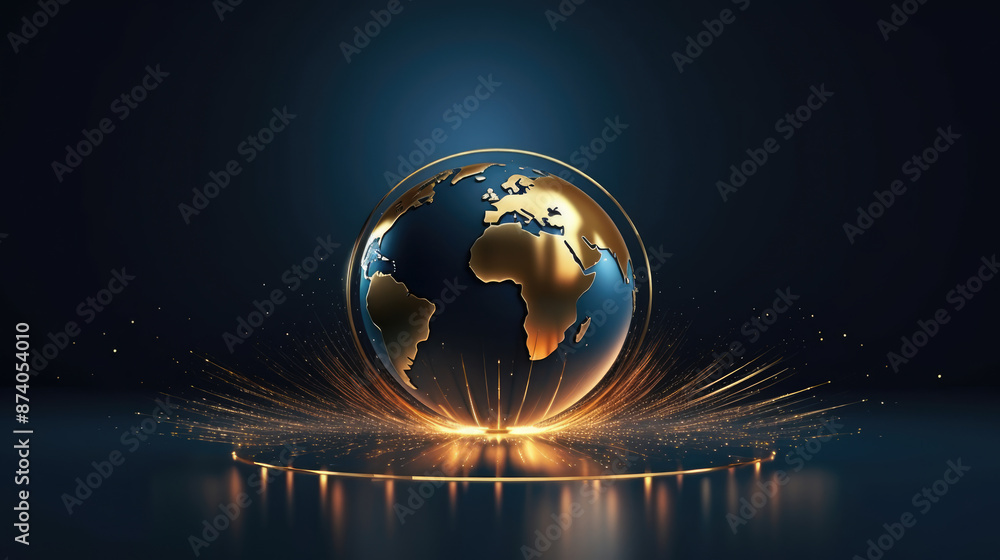 Canvas Prints abstract gold globe on dark blue background. 3d style. global business concept., generative ai