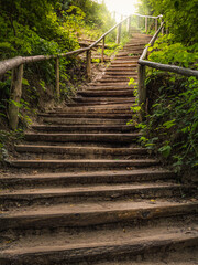 Old steep wooden stairs, one of many descents leading to a beach - Jastrzebia Gora, Poland