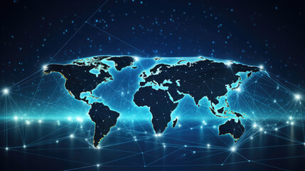 Fototapeta premium Global network connection over world map background., generative ai