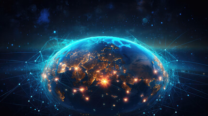 Obraz premium Global network connection over planet Earth., generative ai