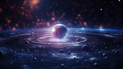 abstract particles in space. Futuristic background with depth of field and bokeh effect., generative ai