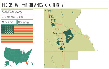 Large and detailed map of Highlands County in Florida USA.