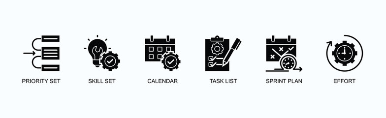 Project Management Banner Web Icon Vector Illustration Concept With Priority Set, Skill Set, Calendar, Task List, Sprint Plan, Effort