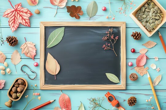 Blackboard with a weather forecast and seasons, geography lesson, practical learning