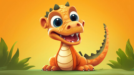 Naklejka premium illustration of Cute cartoon baby crocodile on orange background., generative ai