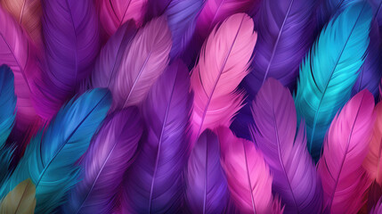 Obraz premium Colorful feathers background. Realistic illustration of feather texture., generative ai