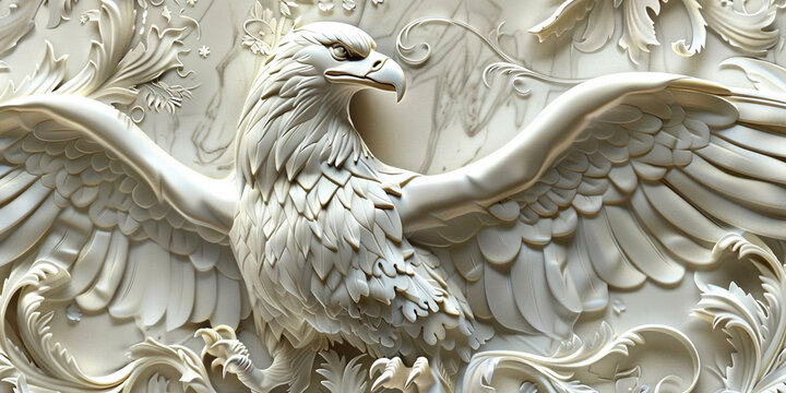 3D relief eagle wallpaper with intricate details and elegant design in off white color and Mural wallpaper.