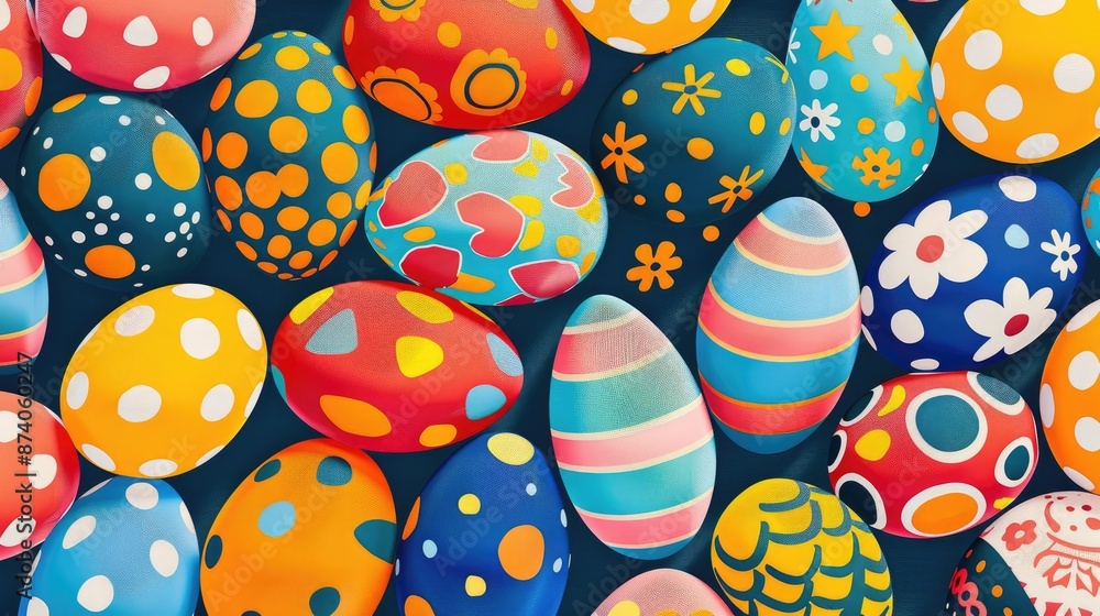 Aufkleber a whimsical and vibrant 2d pattern featuring eggs is designed for easter celebrations adding a playf