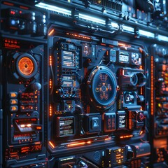 Obraz premium Futuristic Digital Board Displaying Interconnected AI Systems in Modern Blue Hues with Sleek Design