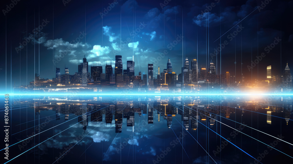 Wall mural abstract background with city and lights. technology concept., generative ai