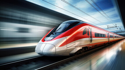 Fototapeta premium Chinese bullet train with motion blur. Concept of speed and motion. created by generative AI, generative ai