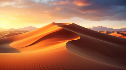 Fototapeta premium Beautiful landscape of sand dunes in the mountains at sunset., generative ai