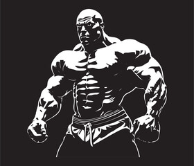 Heavy Body Builder Man Gym Black Background Vector for T-shirts and Wall Decal Workout Athletic Gym Muscle Logo Fitness Beast Barbell Bodybuilding Healthy Wall Sticker for Gym Decor