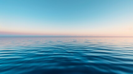 Symbolize equanimity with a serene lake reflecting a cloudless sky, conveying a sense of balance and tranquility. Illustration, Image, , Minimalism,