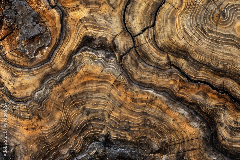Poster close up of intricate wood grain patterns showing growth rings on a tree trunk creating a beautiful 