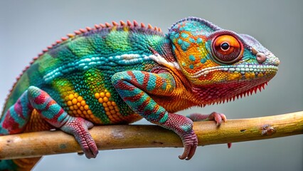 Panter Chameleon, furcifer pardalis, photographed on a plain background