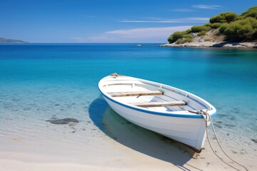 Obraz premium Dinghy watercraft shoreline sailboat.