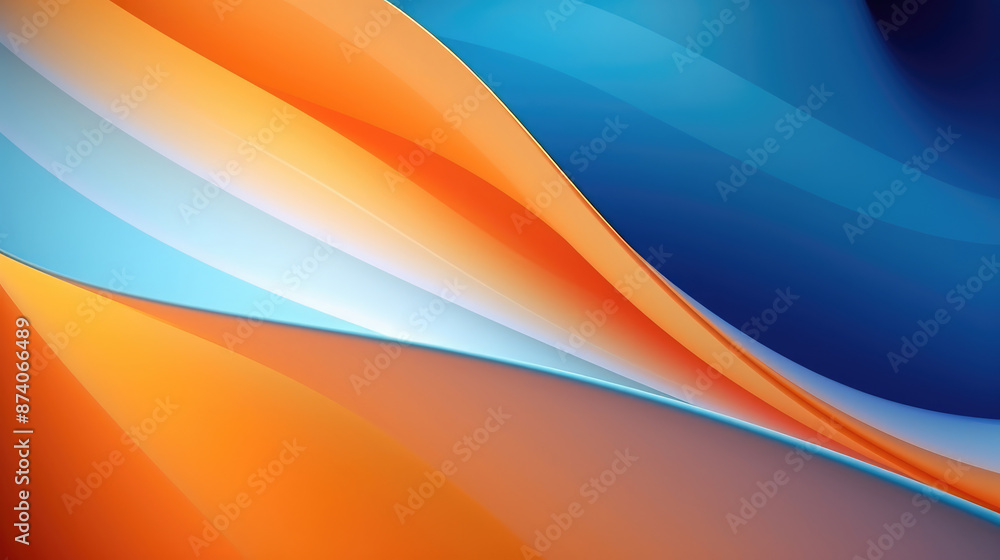 Poster abstract background with smooth wavy lines in orange and blue colors, generative ai