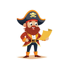 Cartoon Pirate captain holding a treasure map